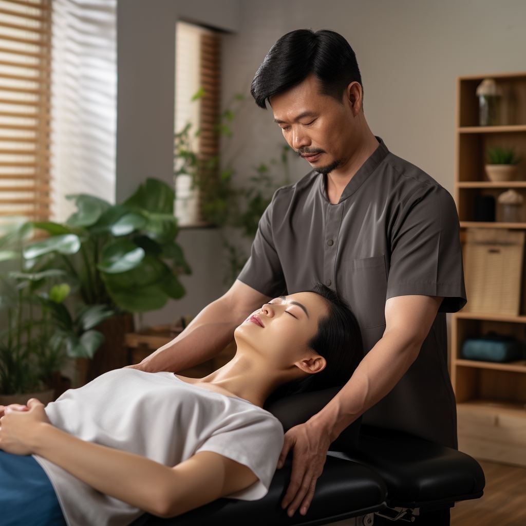 Massage therapist working on a patient's shoulder